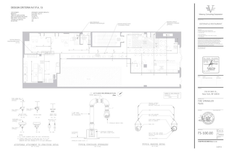 Sprinkler Design Drawings for New Restaurant